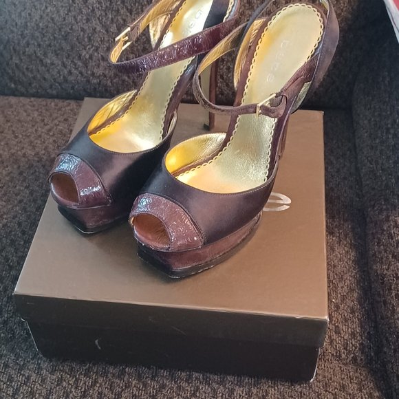 Bebe Peep toe, platfor heel, brown size 8 - Picture 9 of 11